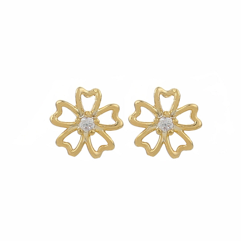 Wholesale s925 silver needle real gold electroplated gold copper inlaid zircon earrings